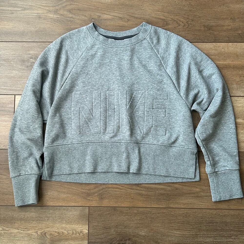 Nike Women's Crop Crew Sweatshirt Drifit Gray XS Activewear Athleisure Gym
